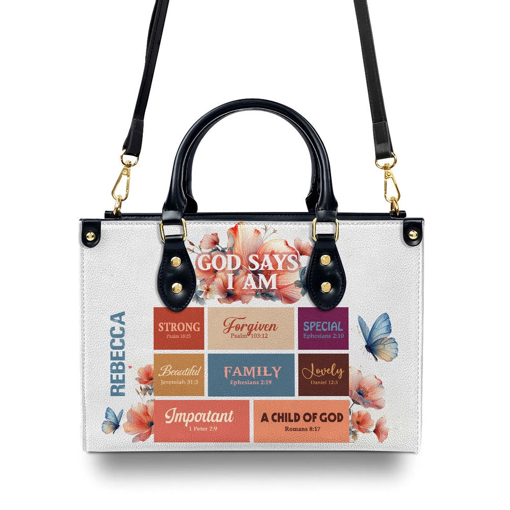 Personalized Christian Leather Bag, God Says I Am Special Ephesians 2 10 Leather Handbag, Faith Handbag