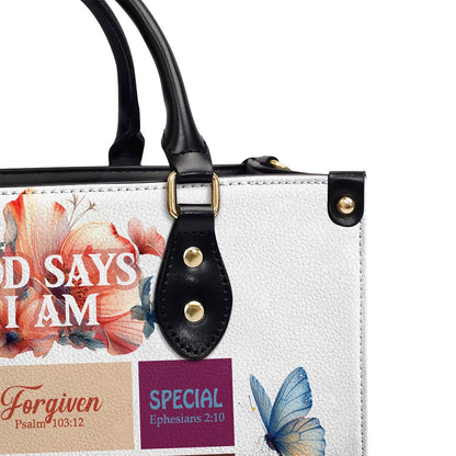 Personalized Christian Leather Bag, God Says I Am Special Ephesians 2 10 Leather Handbag, Faith Handbag