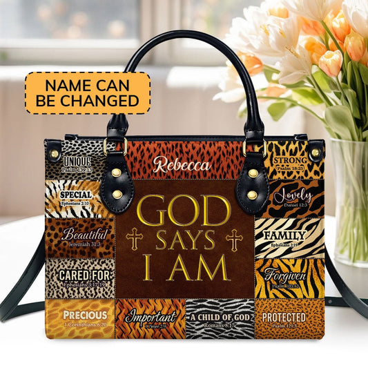 Personalized Christian Leather Bag, God Says I Am Unique Leather Handbag, Faith Handbag