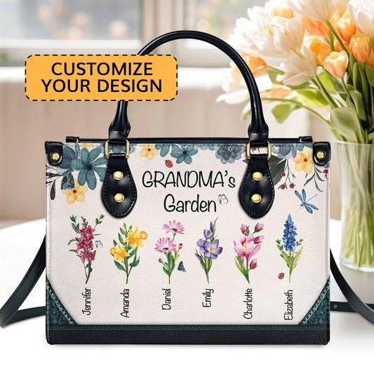 Personalized Christian Leather Bag, Grandma's Garden Personalized Leather Handbags, Faith Handbag