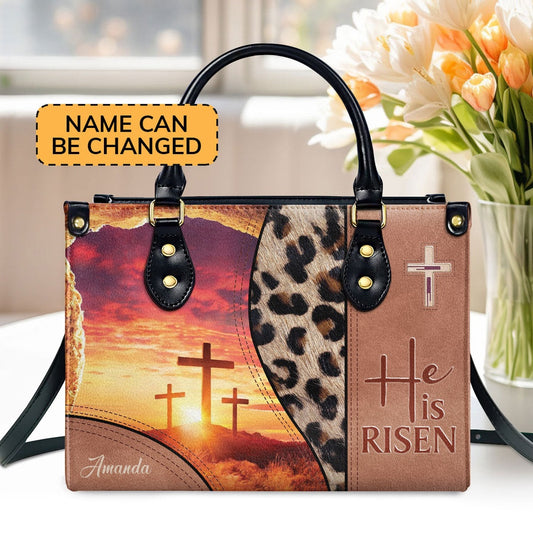 Personalized Christian Leather Bag, He Is Risen Leather Handbag, Faith Handbag