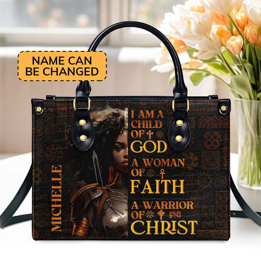 Personalized Christian Leather Bag, I Am A Child Of God Leather Handbag, Faith Handbag