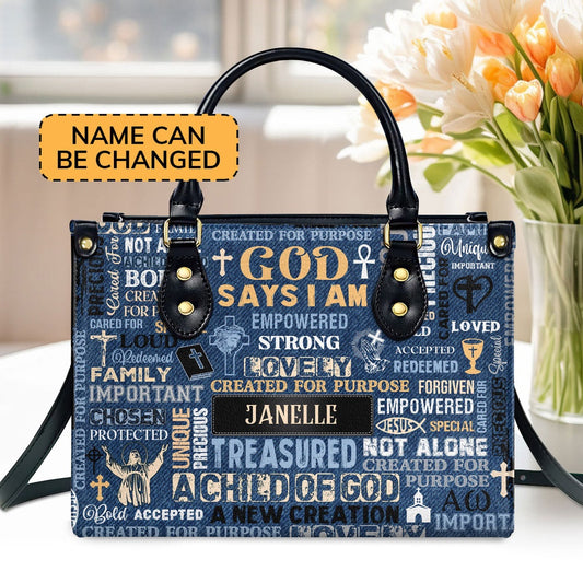 Personalized Christian Leather Bag, I Am A Child Of God Leather Handbags, Faith Handbag