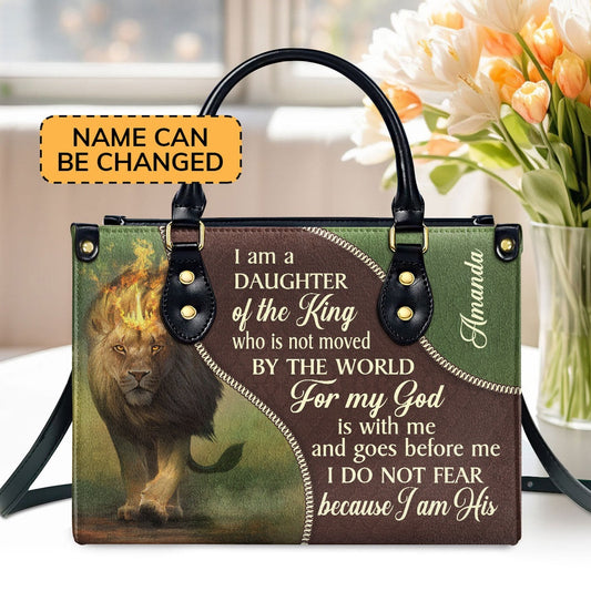 Personalized Christian Leather Bag, I Am A Daughter Of The King - Unique Personalized Lion Leather Handbag, Faith Handbag