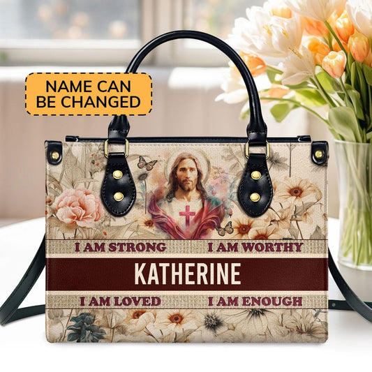 Personalized Christian Leather Bag, I Am Enough Leather Handbag, Faith Handbag