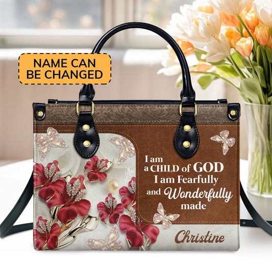 Personalized Christian Leather Bag, I Am Fearfully And Woderfully Made Leather Handbags, Faith Handbag