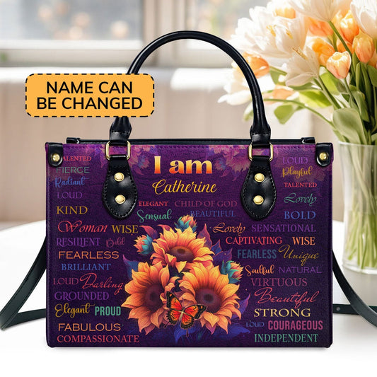 Personalized Christian Leather Bag, I Am Fearless Gift For Her Personalized Zippered Leather Handbag, Faith Handbag