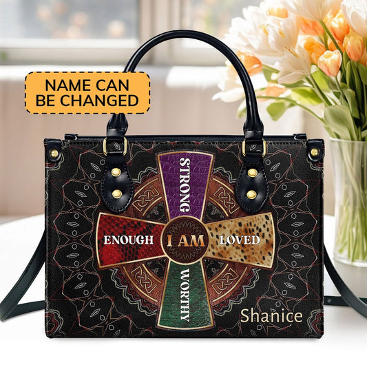 Personalized Christian Leather Bag, I Am Leather Handbag, Faith Handbag