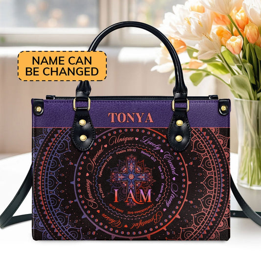 Personalized Christian Leather Bag, I Am Leather Handbags, Faith Handbag