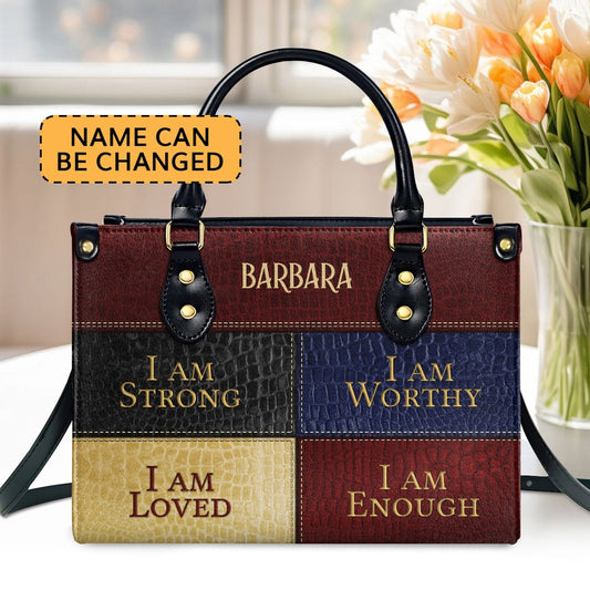 Personalized Christian Leather Bag, I Am Loved Leather Handbag  Religious Gift For Worship Friends, Faith Handbag