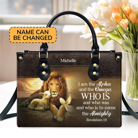 Personalized Christian Leather Bag, I Am The Alpha And The Omega - Lovely Personalized Leather Handbag, Faith Handbag
