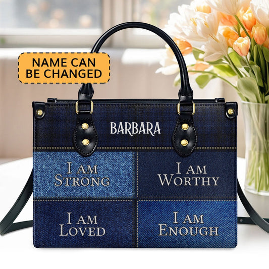 Personalized Christian Leather Bag, I Am Worthy Leather Handbag  Religious Gift For Worship Friends, Faith Handbag