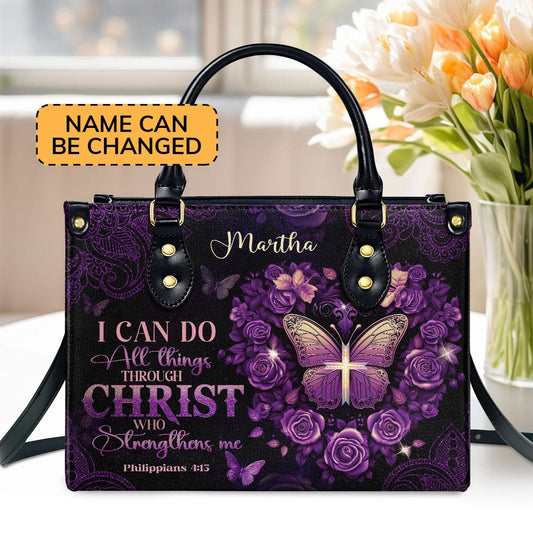 Personalized Christian Leather Bag, I Can Do All Things Leather Handbag, Faith Handbag