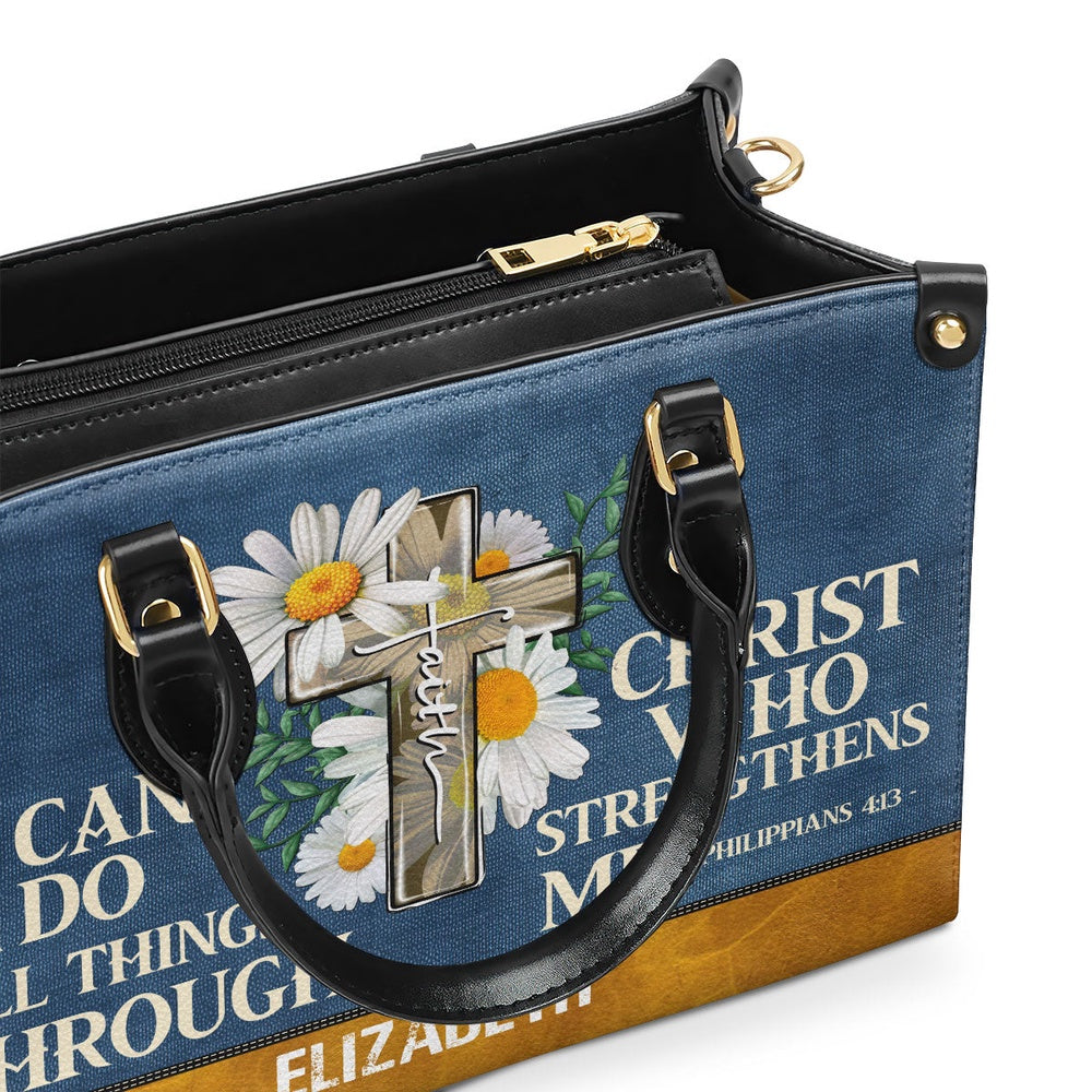 Personalized Christian Leather Bag, I Can Do All Things Through Me Leather Handbag, Faith Handbag