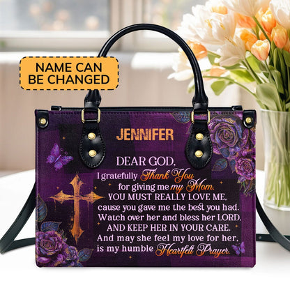 Personalized Christian Leather Bag, I Gratefully For Giving Me My Mom Leather Handbag, Faith Handbag