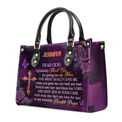 Personalized Christian Leather Bag, I Gratefully For Giving Me My Mom Leather Handbag, Faith Handbag