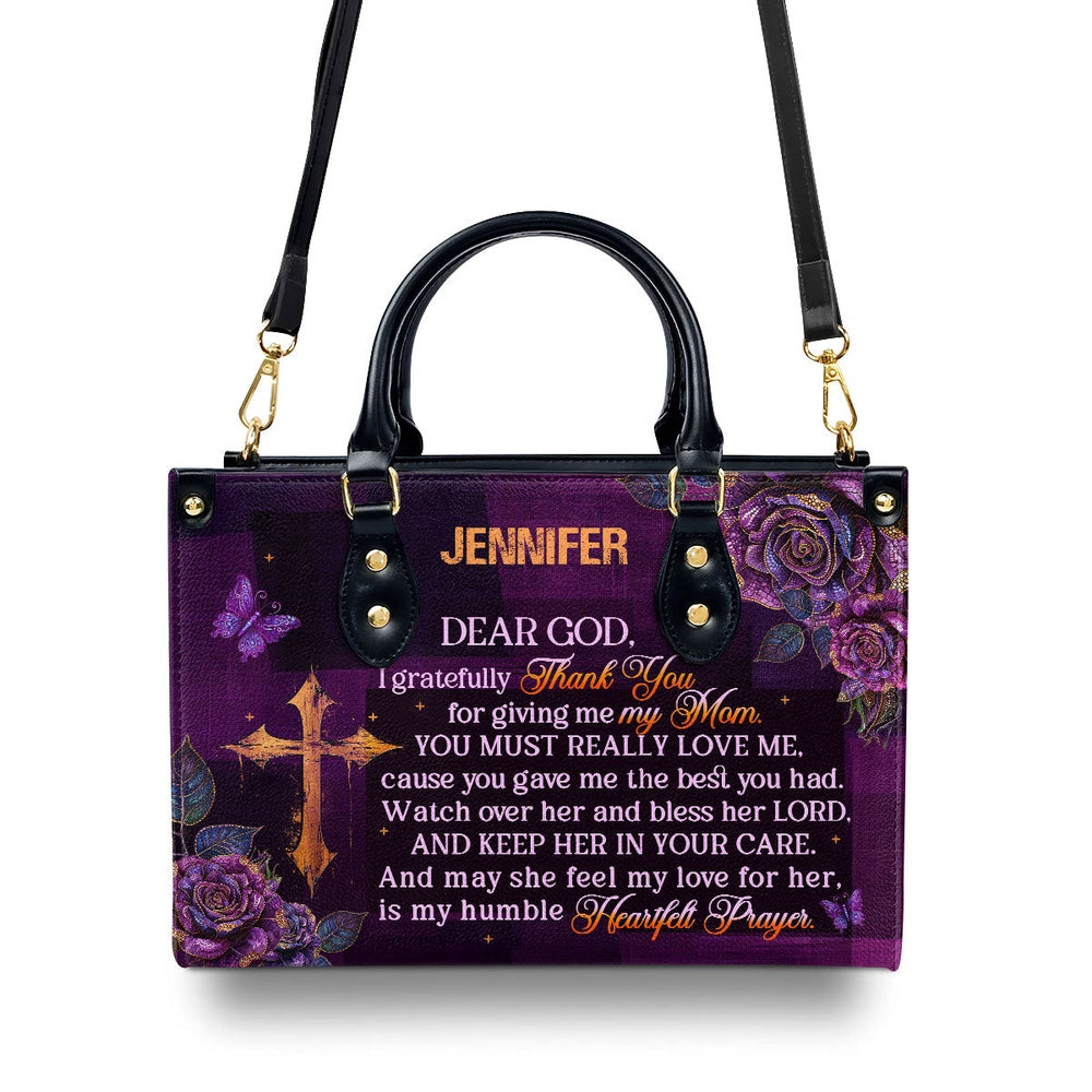 Personalized Christian Leather Bag, I Gratefully For Giving Me My Mom Leather Handbag, Faith Handbag