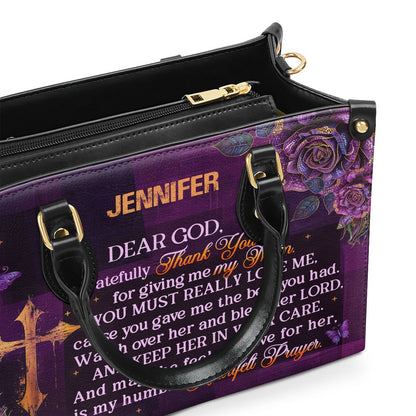 Personalized Christian Leather Bag, I Gratefully For Giving Me My Mom Leather Handbag, Faith Handbag