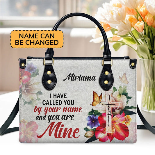 Personalized Christian Leather Bag, I Have Called You By Your Name Isaiah 431 Cross And Flowe Leather Handbag, Faith Handbag