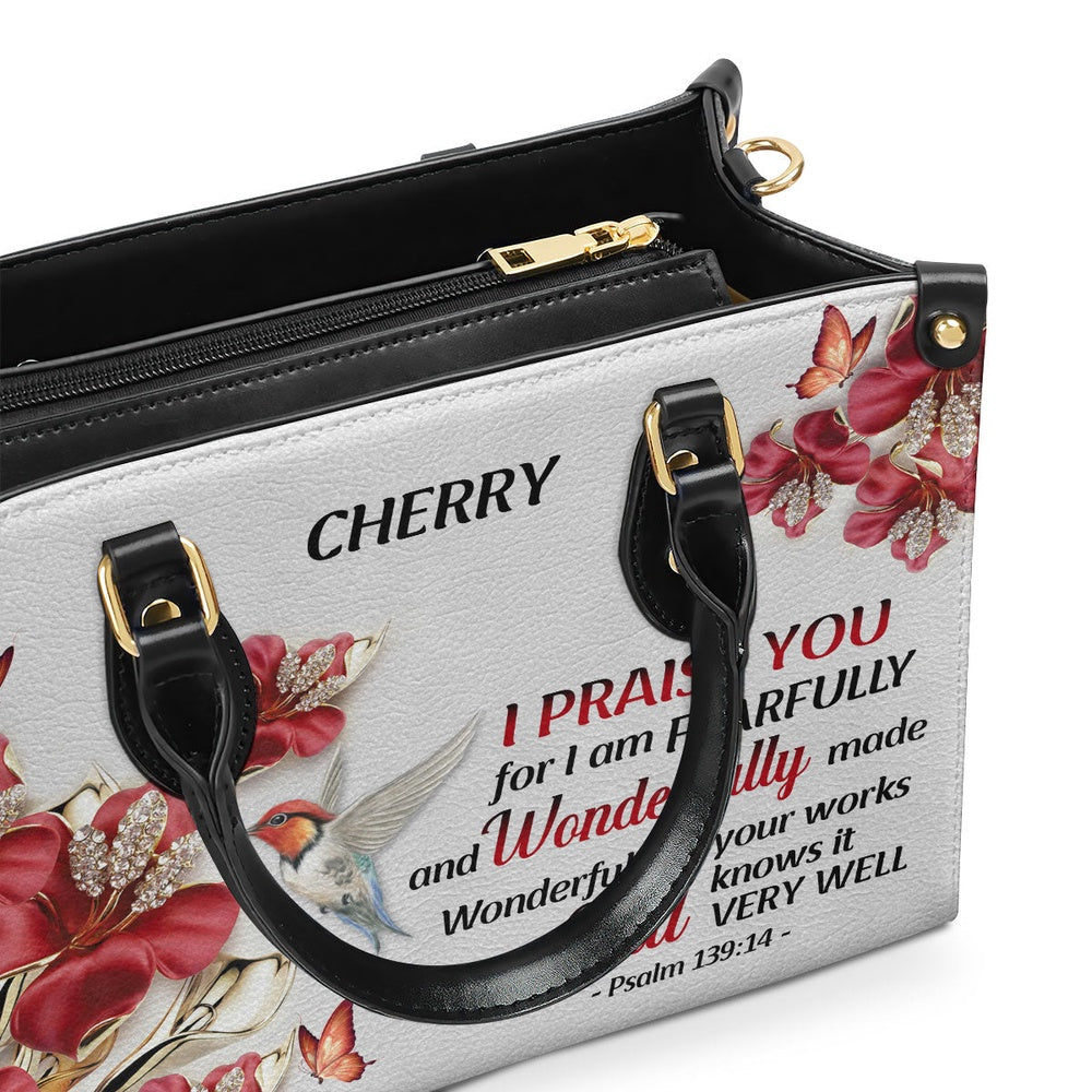 Personalized Christian Leather Bag, I Praise You, For I Am Fearfully And Wonderfully Made - Pretty Personalized Leather Handbag, Faith Handbag