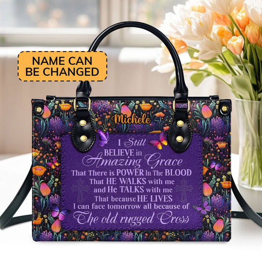 Personalized Christian Leather Bag, I Still Believe In Amazing Grace Leather Handbag, Faith Handbag