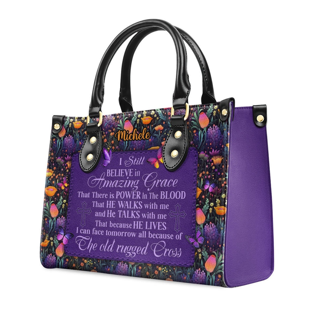 Personalized Christian Leather Bag, I Still Believe In Amazing Grace Leather Handbag, Faith Handbag