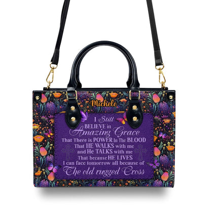 Personalized Christian Leather Bag, I Still Believe In Amazing Grace Leather Handbag, Faith Handbag