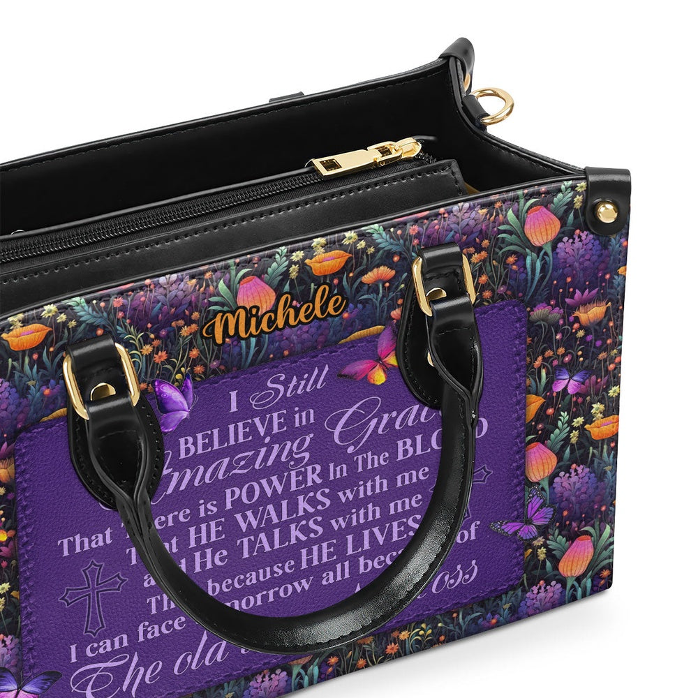 Personalized Christian Leather Bag, I Still Believe In Amazing Grace Leather Handbag, Faith Handbag