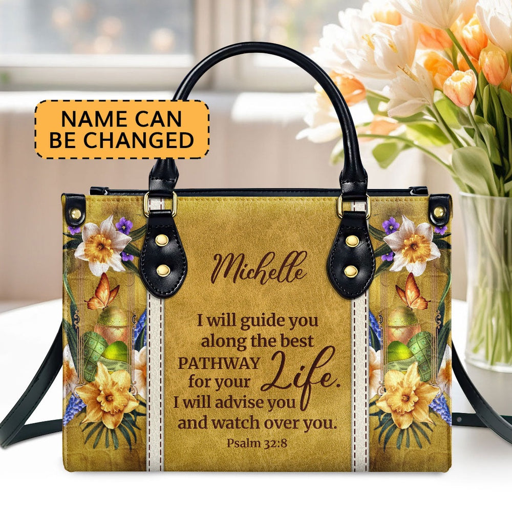 Personalized Christian Leather Bag, I Will Advise You And Watch Over You - Unique Personalized Christian Leather Handbag, Faith Handbag