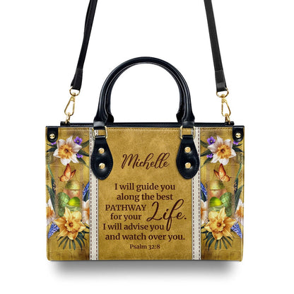 Personalized Christian Leather Bag, I Will Advise You And Watch Over You - Unique Personalized Christian Leather Handbag, Faith Handbag