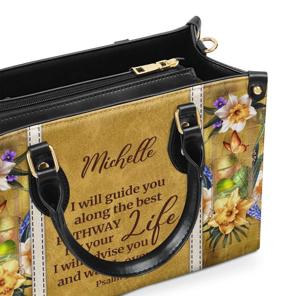 Personalized Christian Leather Bag, I Will Advise You And Watch Over You - Unique Personalized Christian Leather Handbag, Faith Handbag