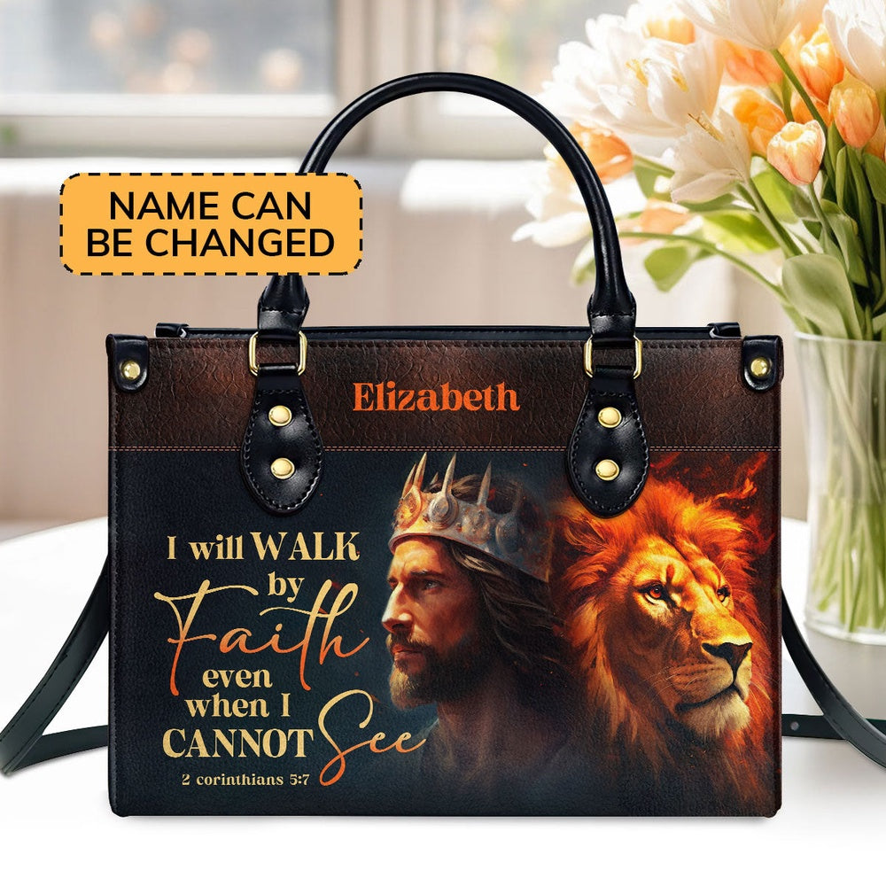 Personalized Christian Leather Bag, I Will Walk By Faith Leather Handbag, Faith Handbag