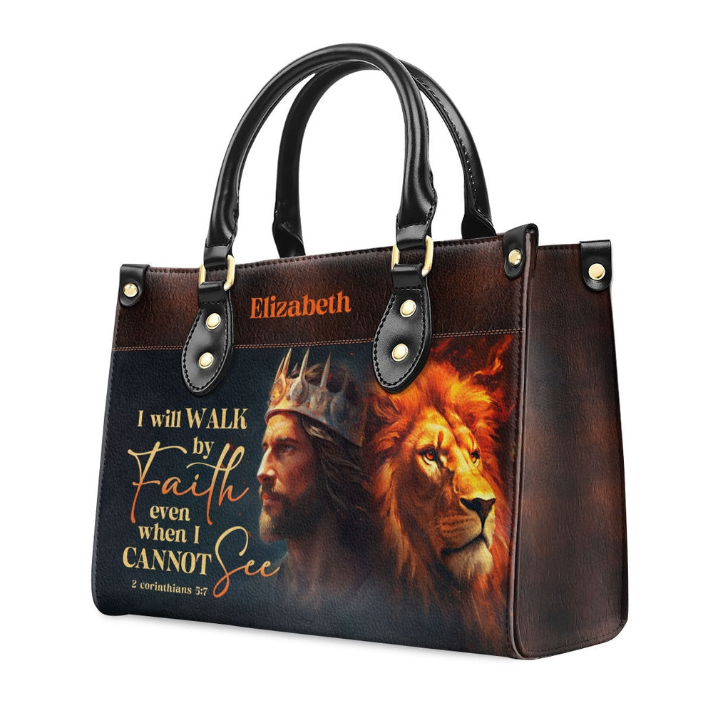 Personalized Christian Leather Bag, I Will Walk By Faith Leather Handbag, Faith Handbag