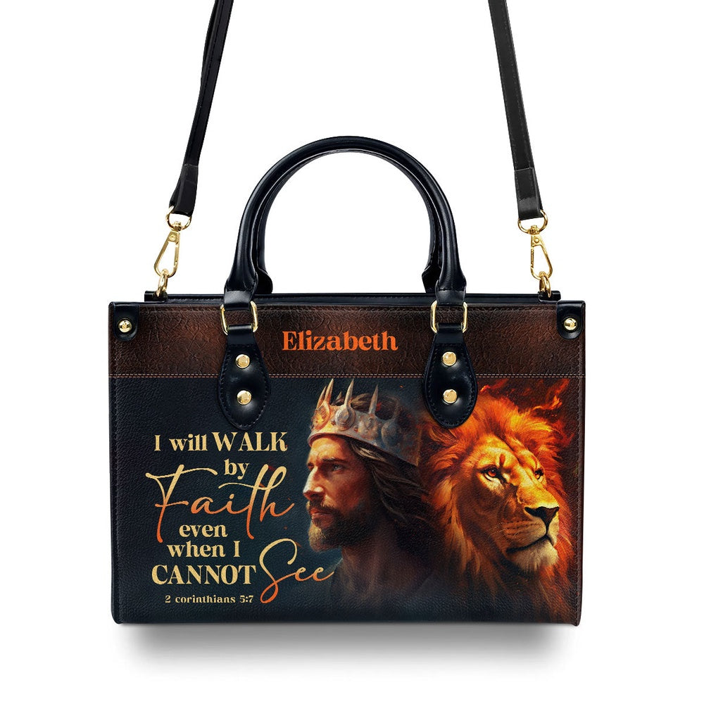 Personalized Christian Leather Bag, I Will Walk By Faith Leather Handbag, Faith Handbag
