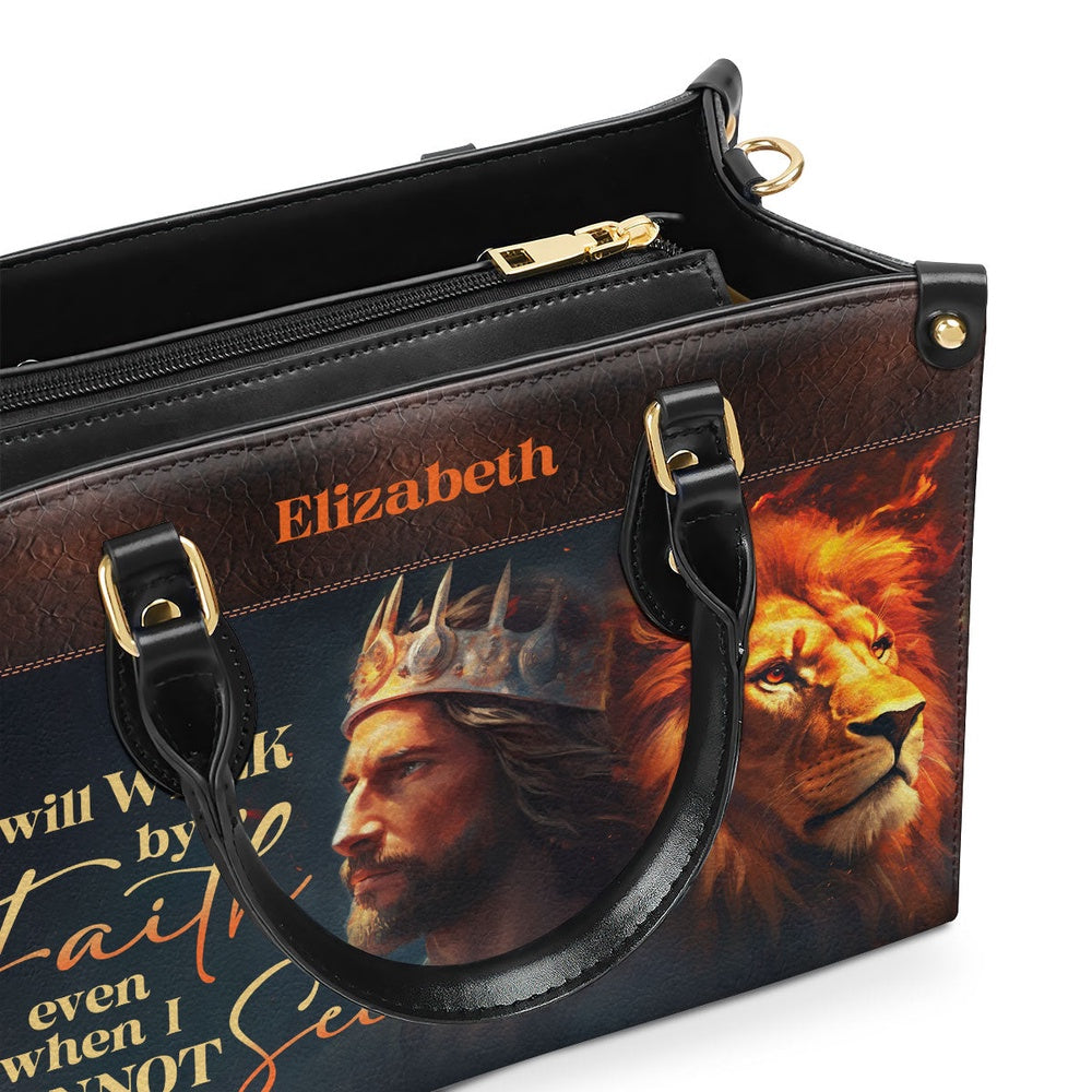 Personalized Christian Leather Bag, I Will Walk By Faith Leather Handbag, Faith Handbag