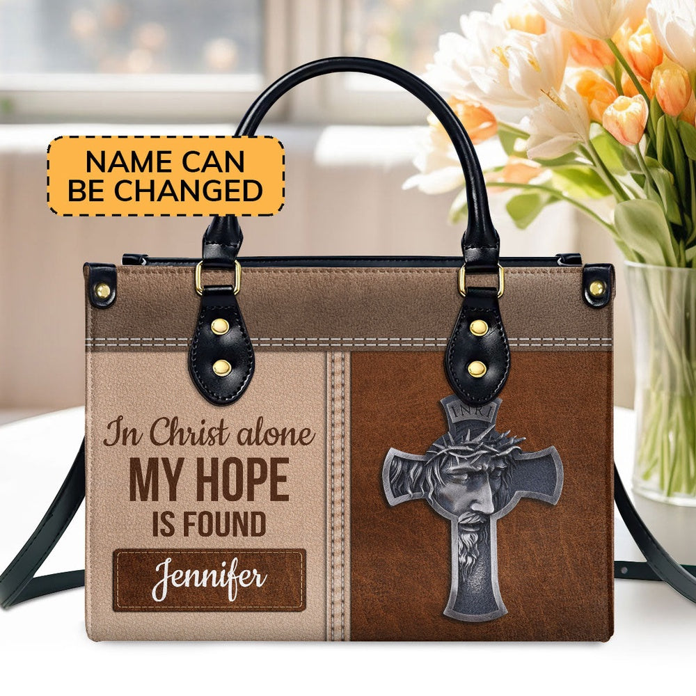 Personalized Christian Leather Bag, In Christ Alone My Hope Is Found - Special Personalized Cross Leather Handbag, Faith Handbag