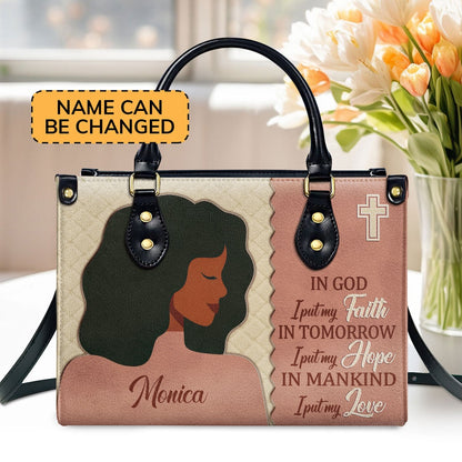 Personalized Christian Leather Bag, In God I Put My Faith - Beautiful Personalized Leather Handbag, Faith Handbag