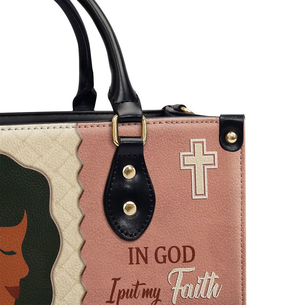 Personalized Christian Leather Bag, In God I Put My Faith - Beautiful Personalized Leather Handbag, Faith Handbag