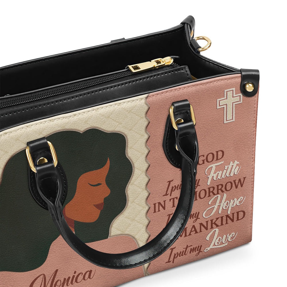 Personalized Christian Leather Bag, In God I Put My Faith - Beautiful Personalized Leather Handbag, Faith Handbag