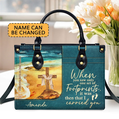 Personalized Christian Leather Bag, In The Sand Leather Handbag, Special Gift For Christian Ladies, Faith Handbag