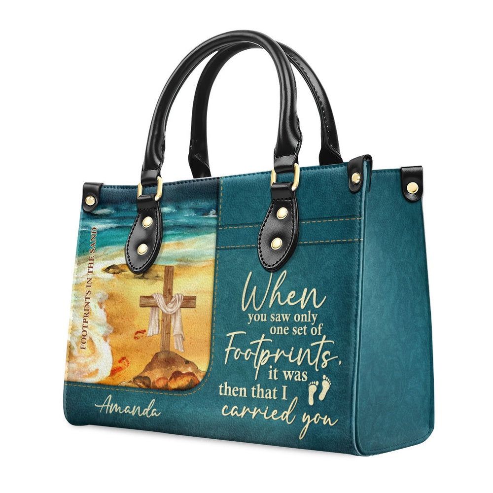 Personalized Christian Leather Bag, In The Sand Leather Handbag, Special Gift For Christian Ladies, Faith Handbag