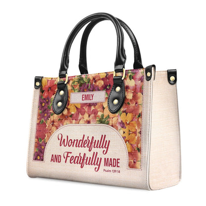 Personalized Christian Leather Bag, Inspirational Gift Christian Ladies Wonderfully And Fearfully Made Psalm 13914 Leather Handbag, Faith Handbag