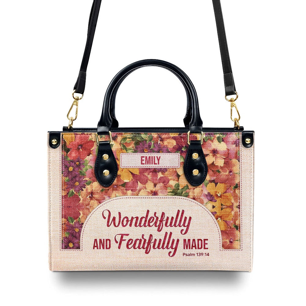 Personalized Christian Leather Bag, Inspirational Gift Christian Ladies Wonderfully And Fearfully Made Psalm 13914 Leather Handbag, Faith Handbag