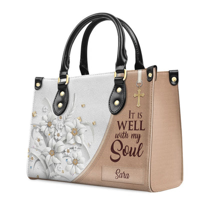 Personalized Christian Leather Bag, It Is Well With My Soul Leather Handbag, Faith Handbag
