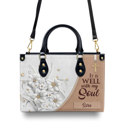 Personalized Christian Leather Bag, It Is Well With My Soul Leather Handbag, Faith Handbag