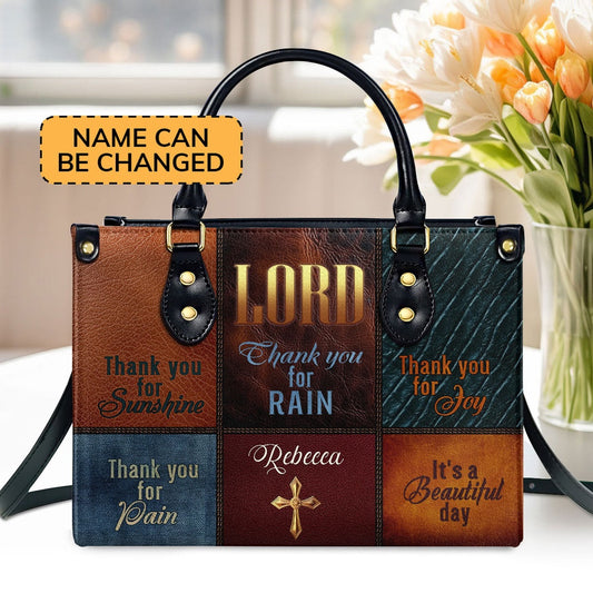 Personalized Christian Leather Bag, It's A Beautiful Day Leather Handbag, Faith Handbag