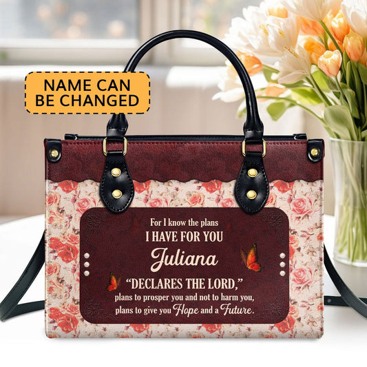 Personalized Christian Leather Bag, Jeremiah 2911 Leather Handbag For I Know The Plans I Have For You Religious Gift For Female Pastors, Faith Handbag