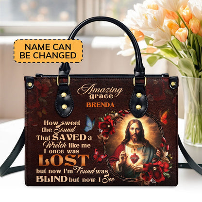 Personalized Christian Leather Bag, Jesus Amazing Grace Leather Handbag, Faith Handbag