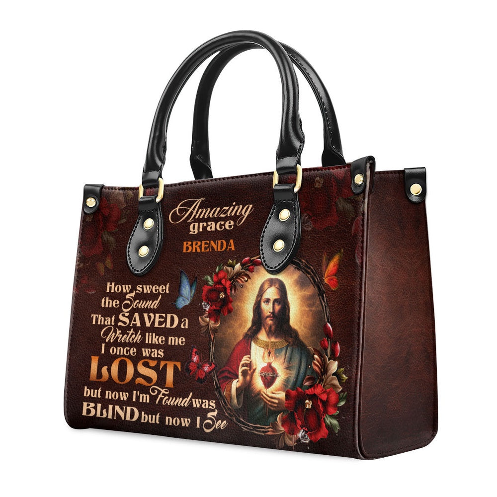 Personalized Christian Leather Bag, Jesus Amazing Grace Leather Handbag, Faith Handbag