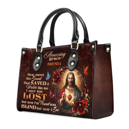 Personalized Christian Leather Bag, Jesus Amazing Grace Leather Handbag, Faith Handbag